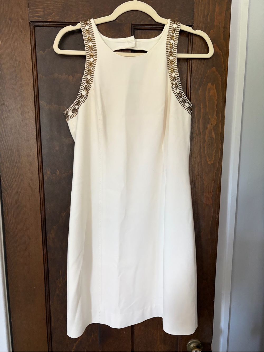 Lilly Pulitzer Cream Sleeveless Shift Dress with Gold Beaded Trim